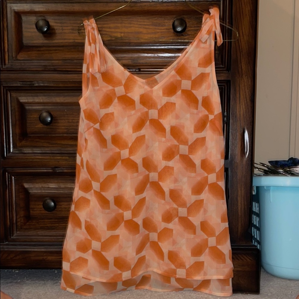 Cabi Geometric Orange Sleeveless Top